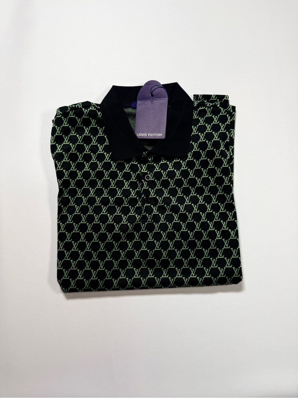 Louis Vuitton Black & Green Monogram Short-Sleeve Polo